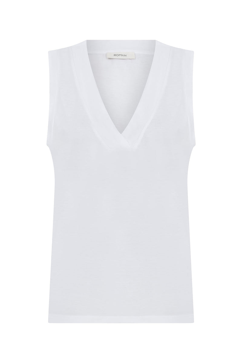 Roman Sleeveless V-Neck T-Shirt White