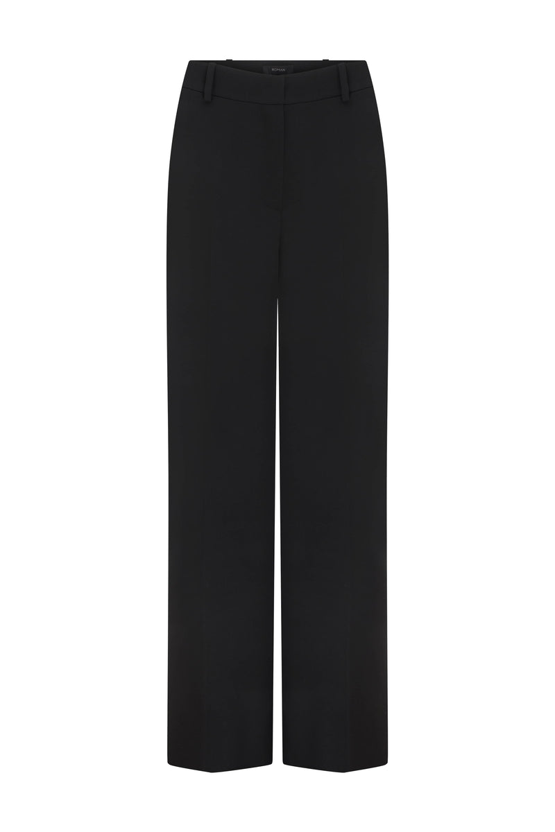 Roman Silk Crepe Palazzo Trousers Black