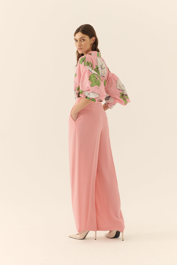 Roman Solid Crepe Palazzo Trousers Pink