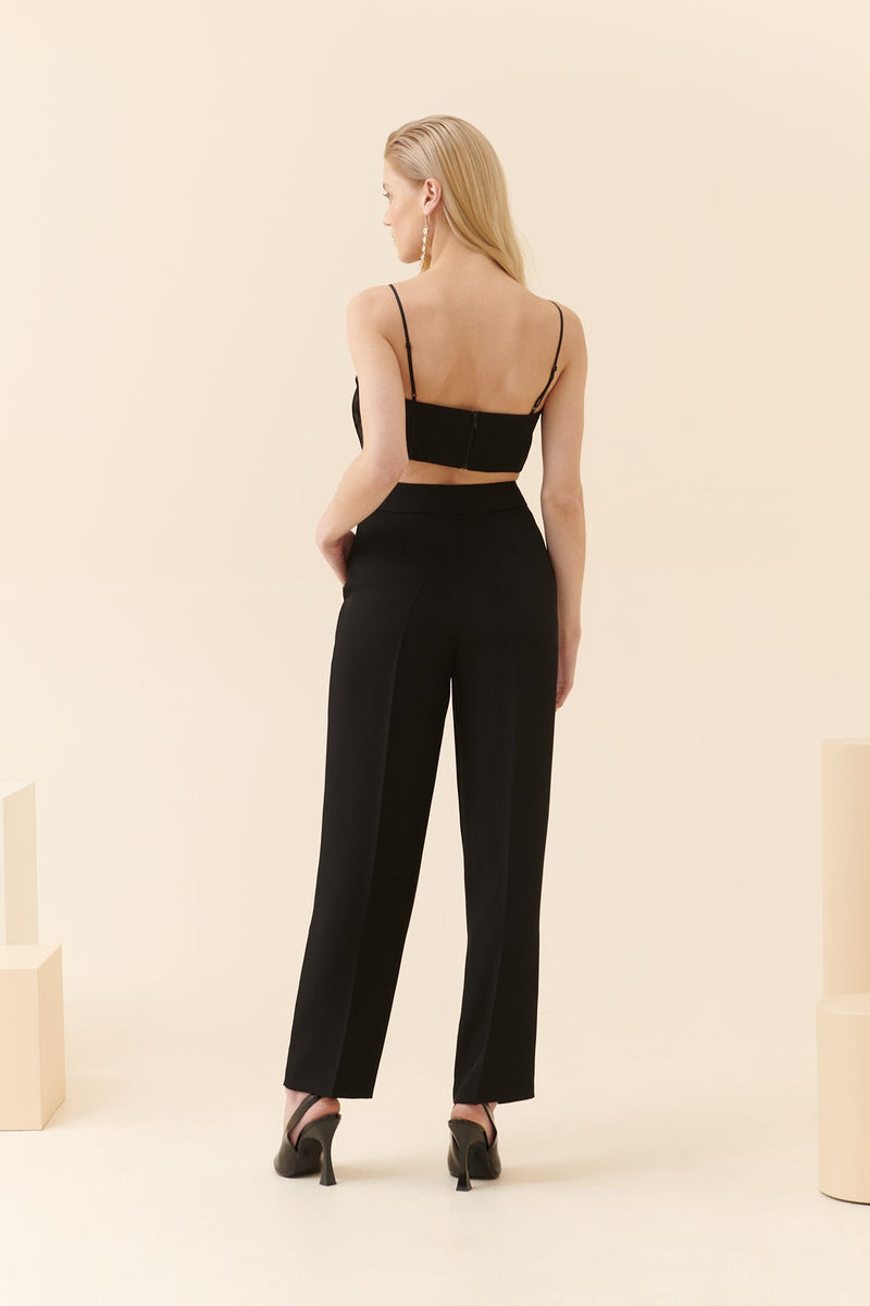 Roman Silk Crepe Carrot Trousers Black