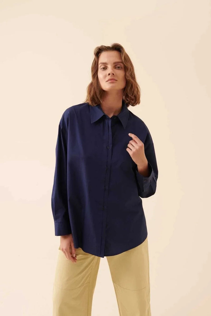 Roman Long Sleeve Poplin Shirt Navy Blue