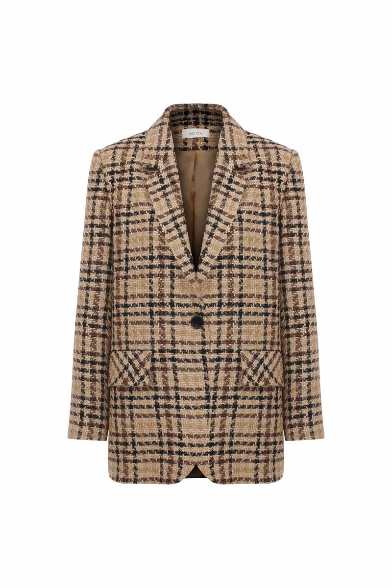 Roman Plaid Tweed Women'S Jacket Multi Color