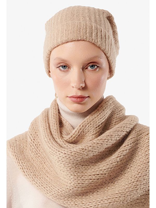 Choice Knitted Solid Slouchy Folded Hem Ice Cap Beige
