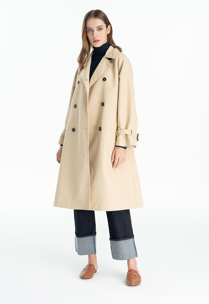 Choice Double Breasted Midi Coat Beige