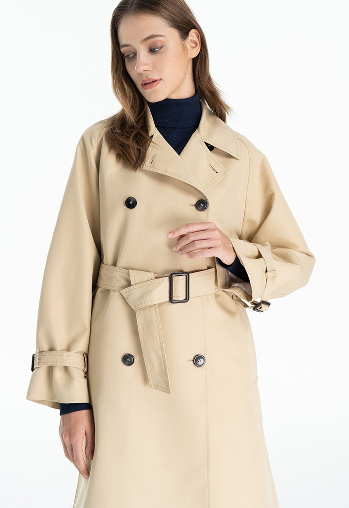 Choice Double Breasted Midi Coat Beige