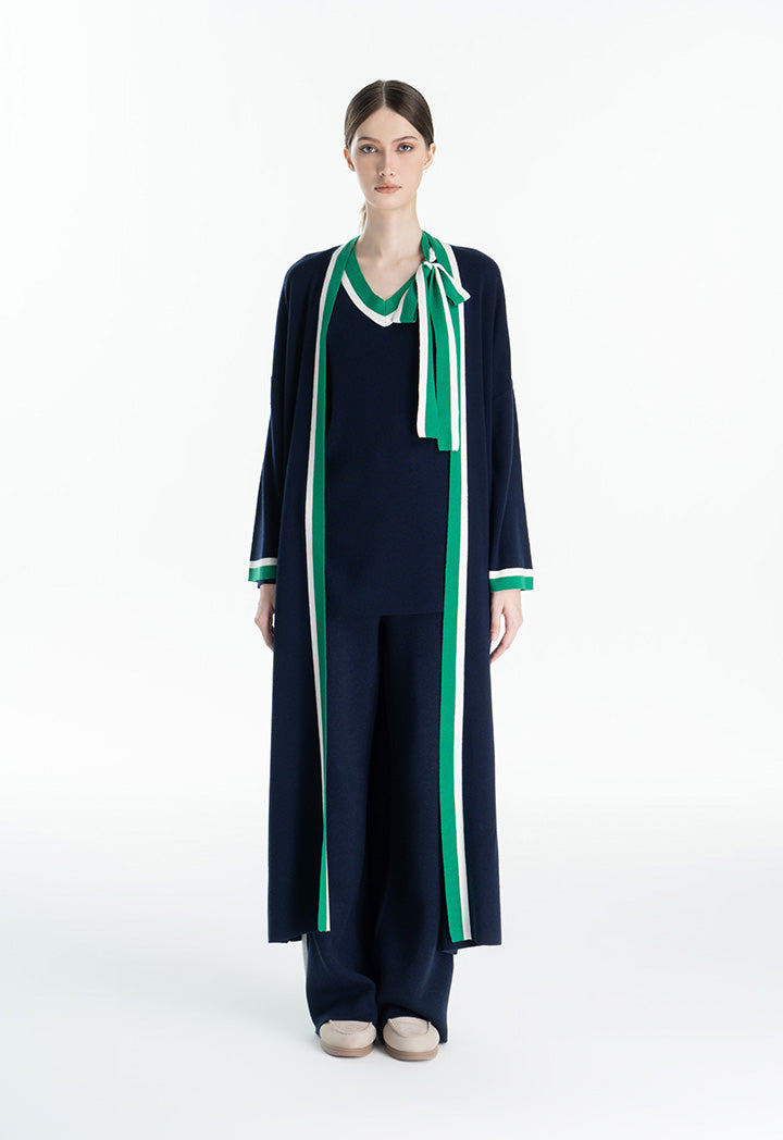 Choice Two Tone Stripe Border Abaya Navy