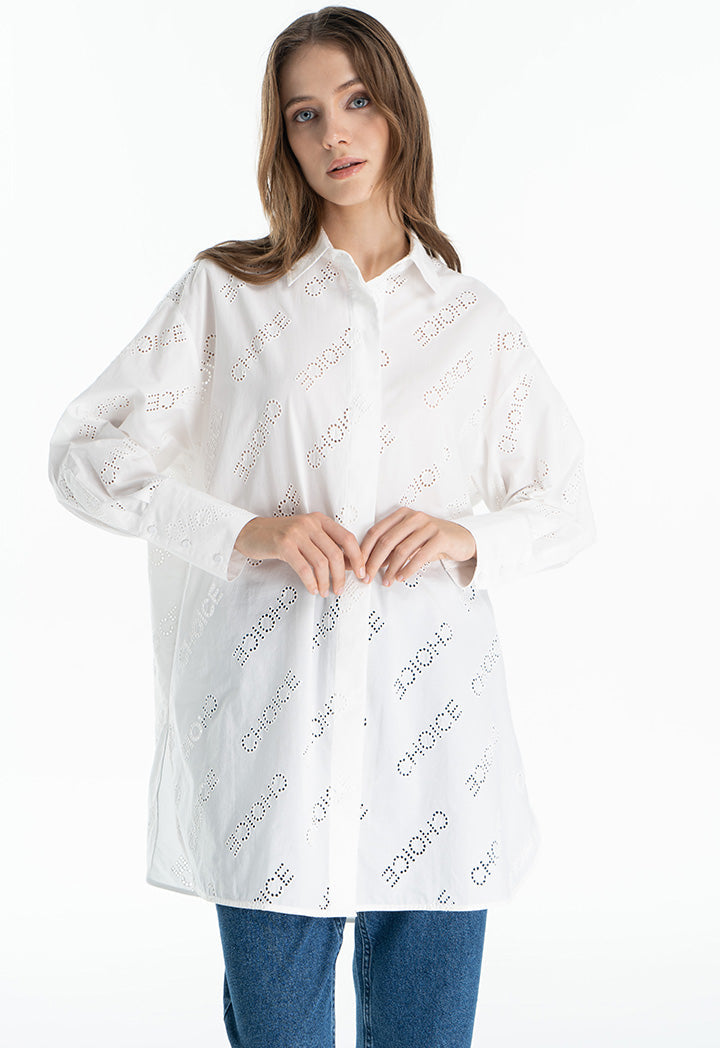 Choice Eyelet Logo Solid Shirt Offwhite