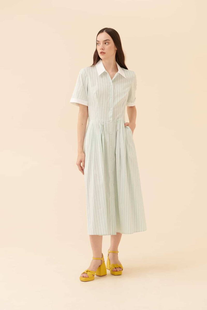 Roman Striped Short Sleeves Shirt Dress Mint