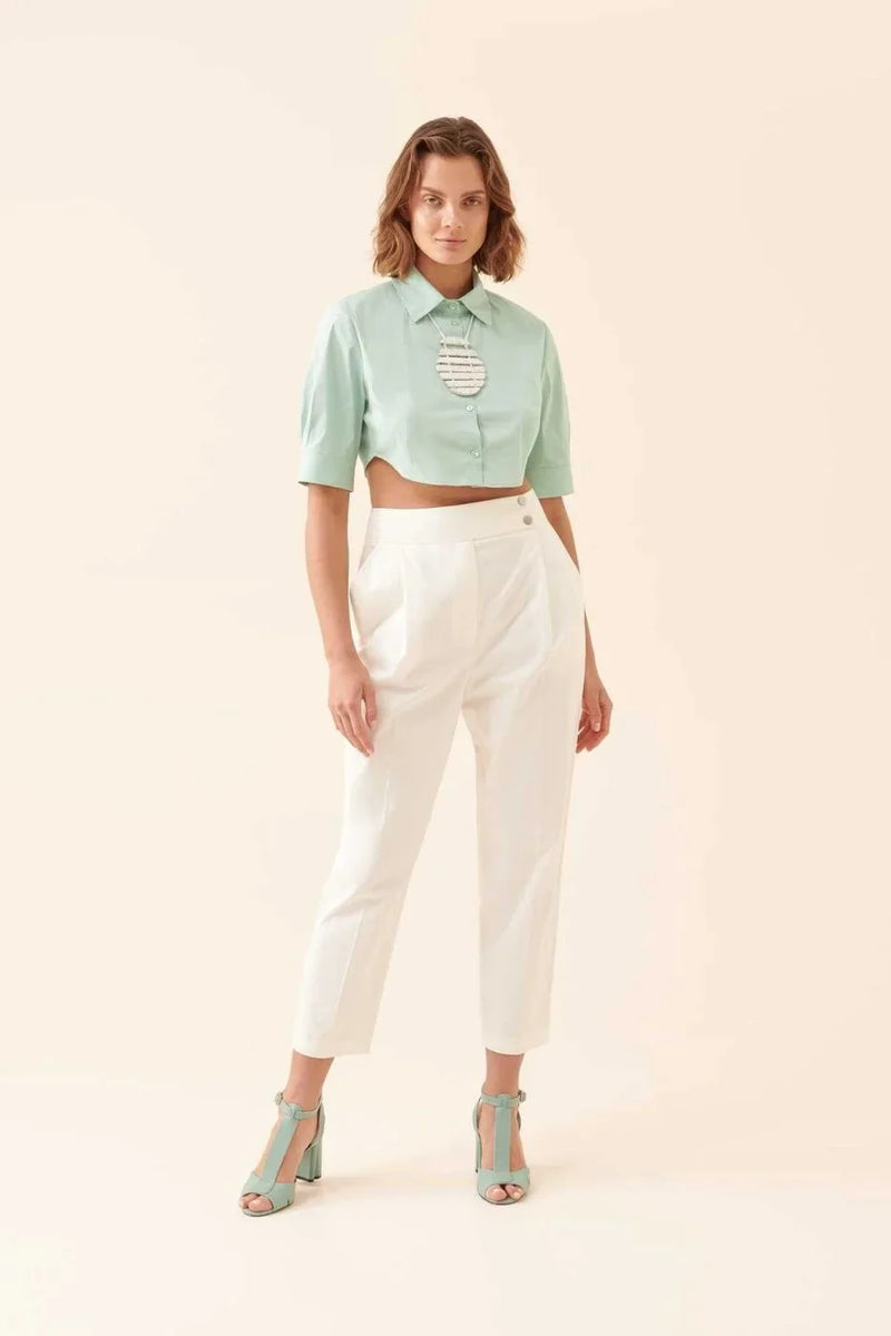 Roman Solid Straight Leg Trousers Off White