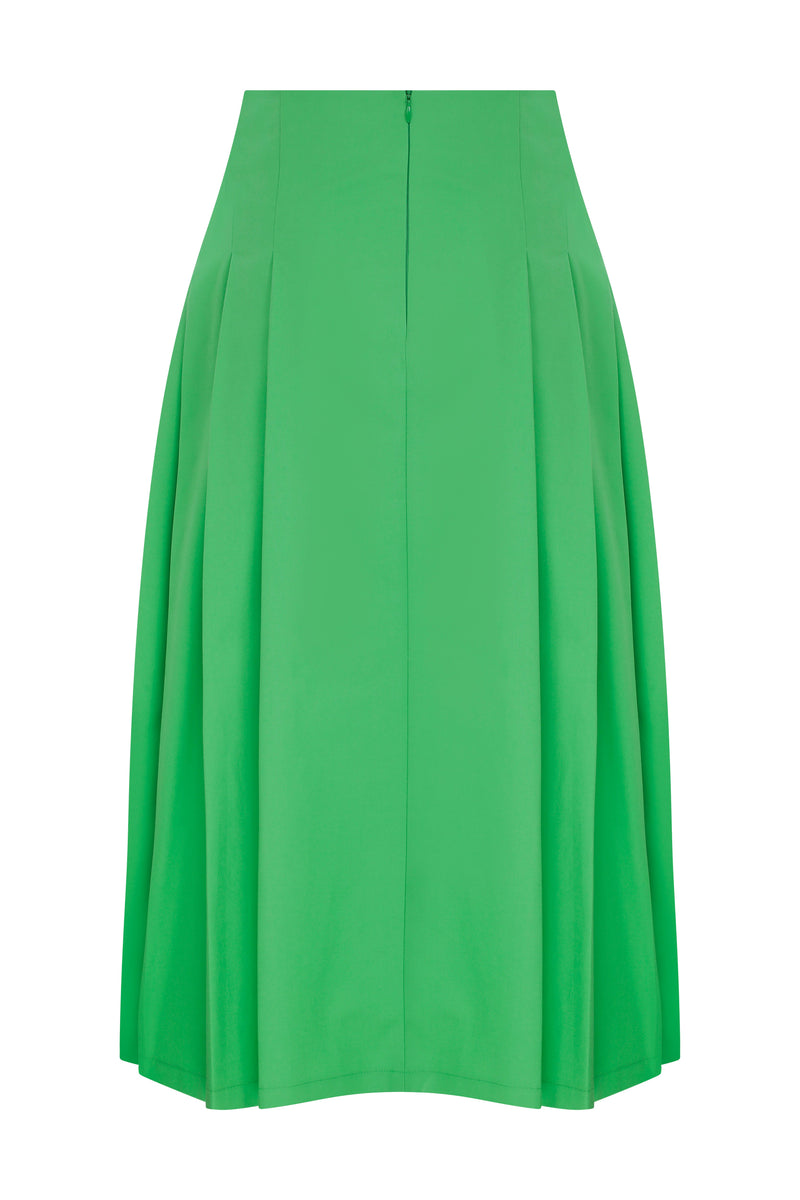 Roman Solid Pleated Midi Skirt Green