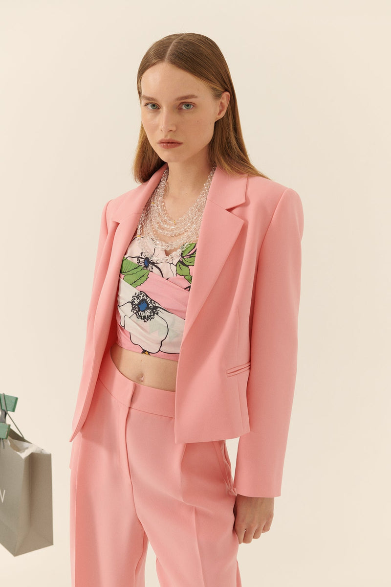 Roman Solid Silk Crepe Jacket Pink