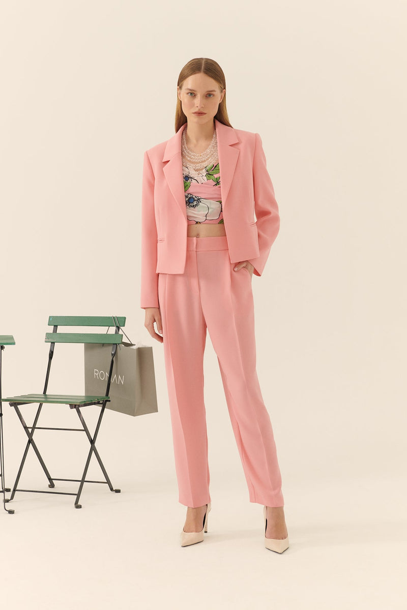 Roman Solid Silk Crepe Jacket Pink